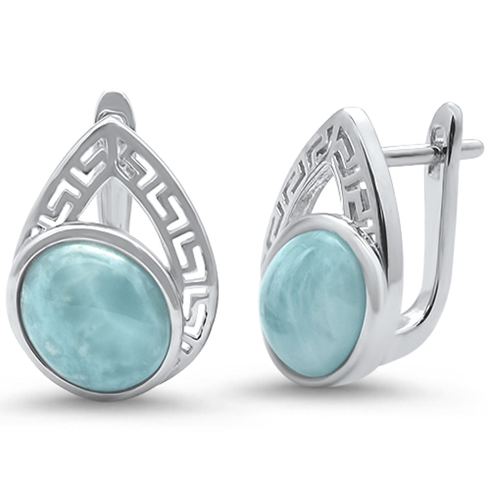 Oval Natural Larimar Pear design .925 Sterling Silver EARRINGS