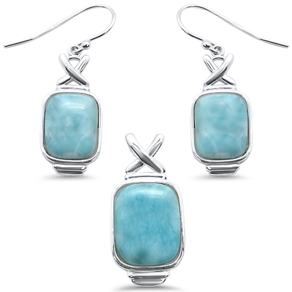 Cushion Cut Natural Larimar .925 STERLING SILVER Pendant & Earrings Set