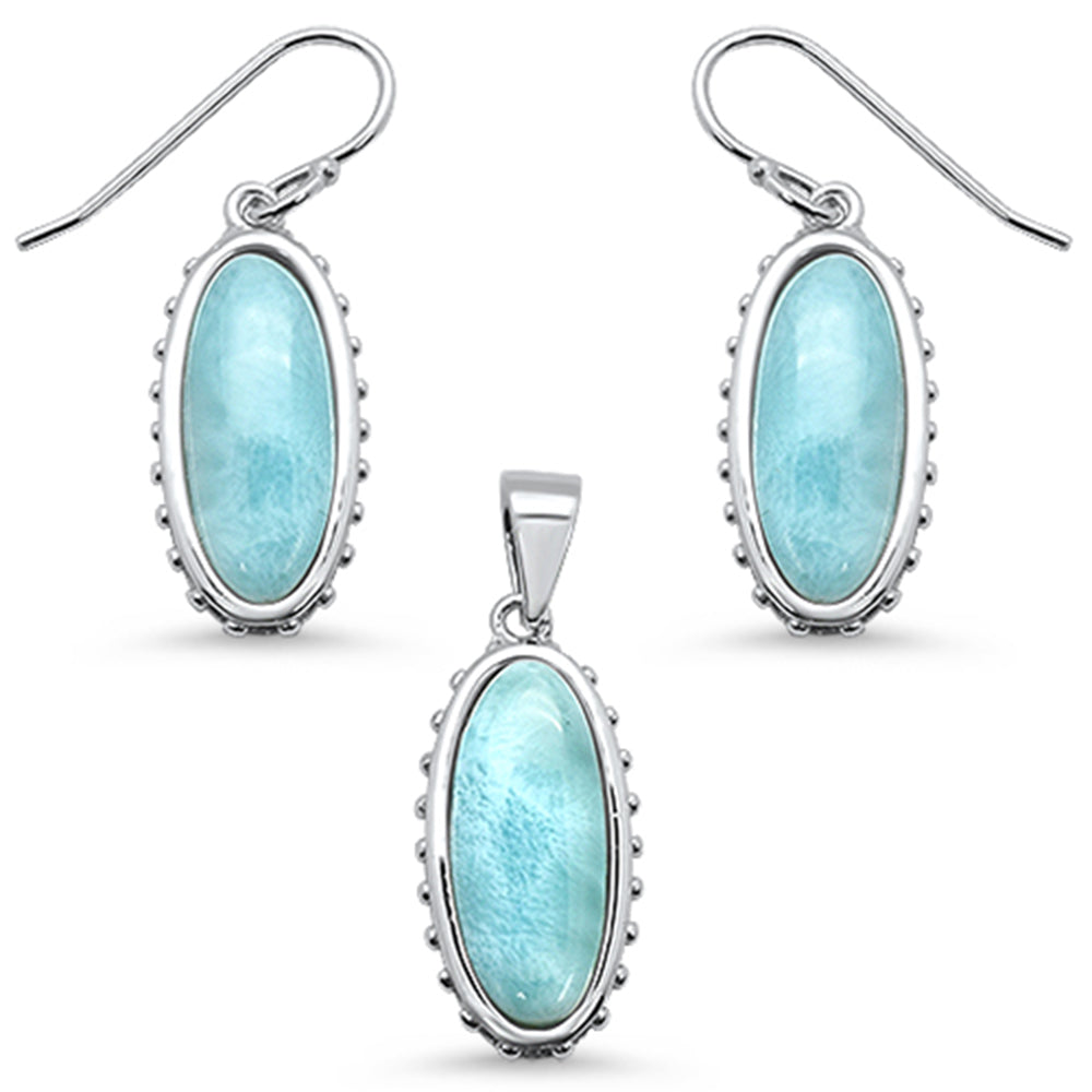 New Oval Natural Larimar .925 STERLING SILVER Pendant & Earring Set