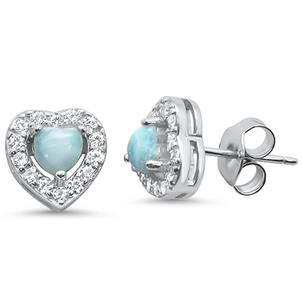 Natural Larimar Heart .925 STERLING SILVER Earrings