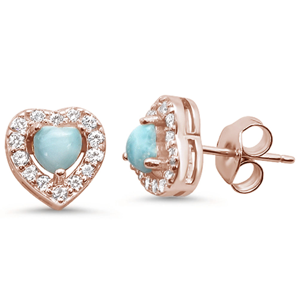 Rose GOLD Plated Natural Larimar Heart .925 Sterling Silver Earrings