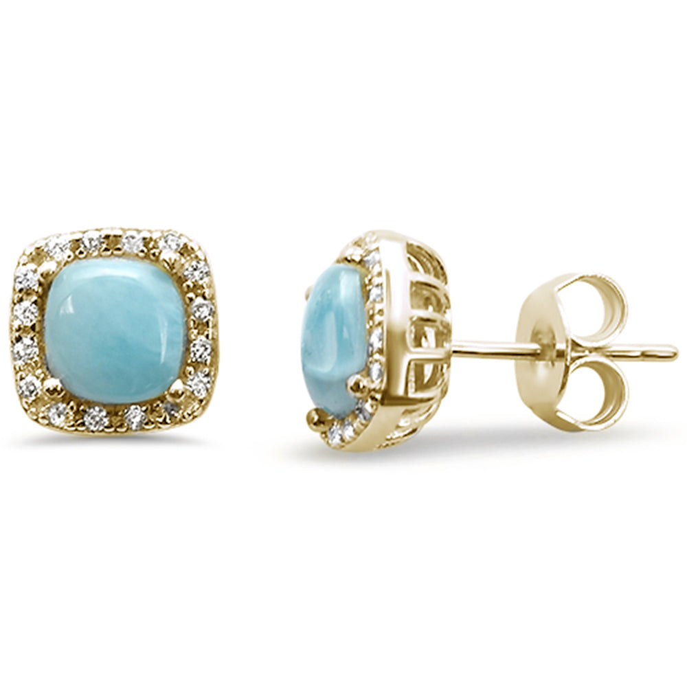 Yellow Gold Plated Natural Larimar Cushion Shape .925 Sterling Silver EARRINGS