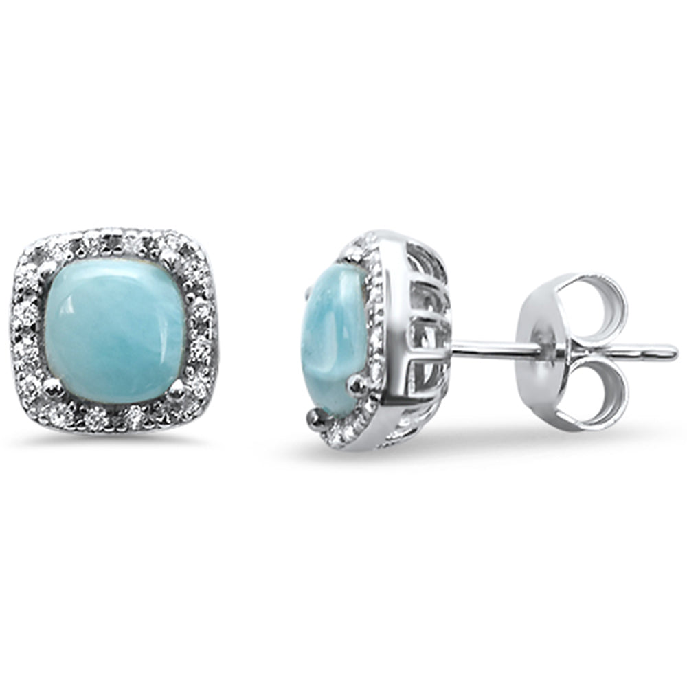 Natural Larimar Cushion Shape .925 Sterling Silver EARRINGS