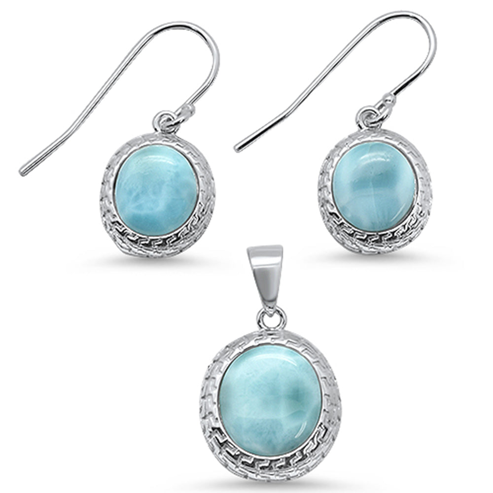 Oval Natural Larimar .925 Sterling Silver Pendant & EARRING Set