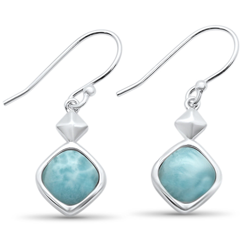 Natural Larimar Square Shape .925 Sterling Silver Drop DANGLE Earrings