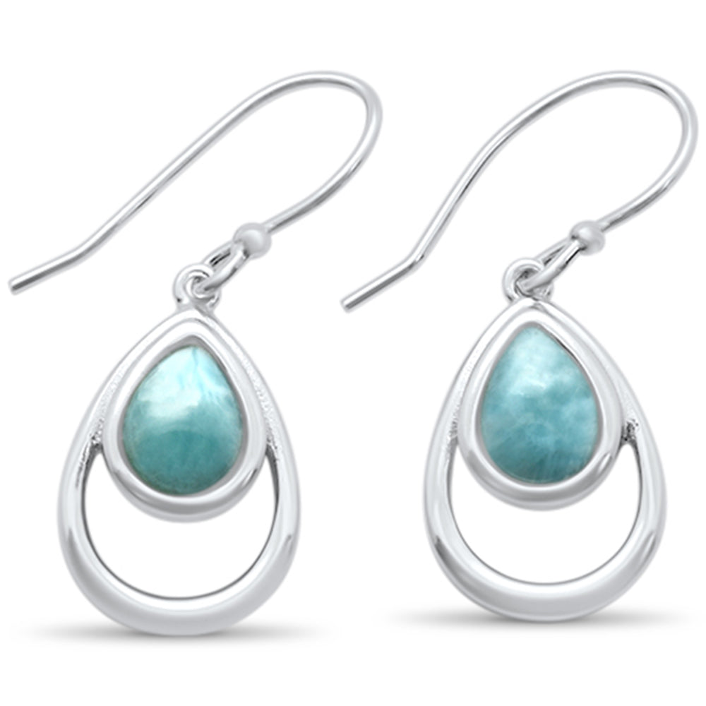 Natural Larimar Pear Shape .925 Sterling Silver Drop Dangle EARRINGS