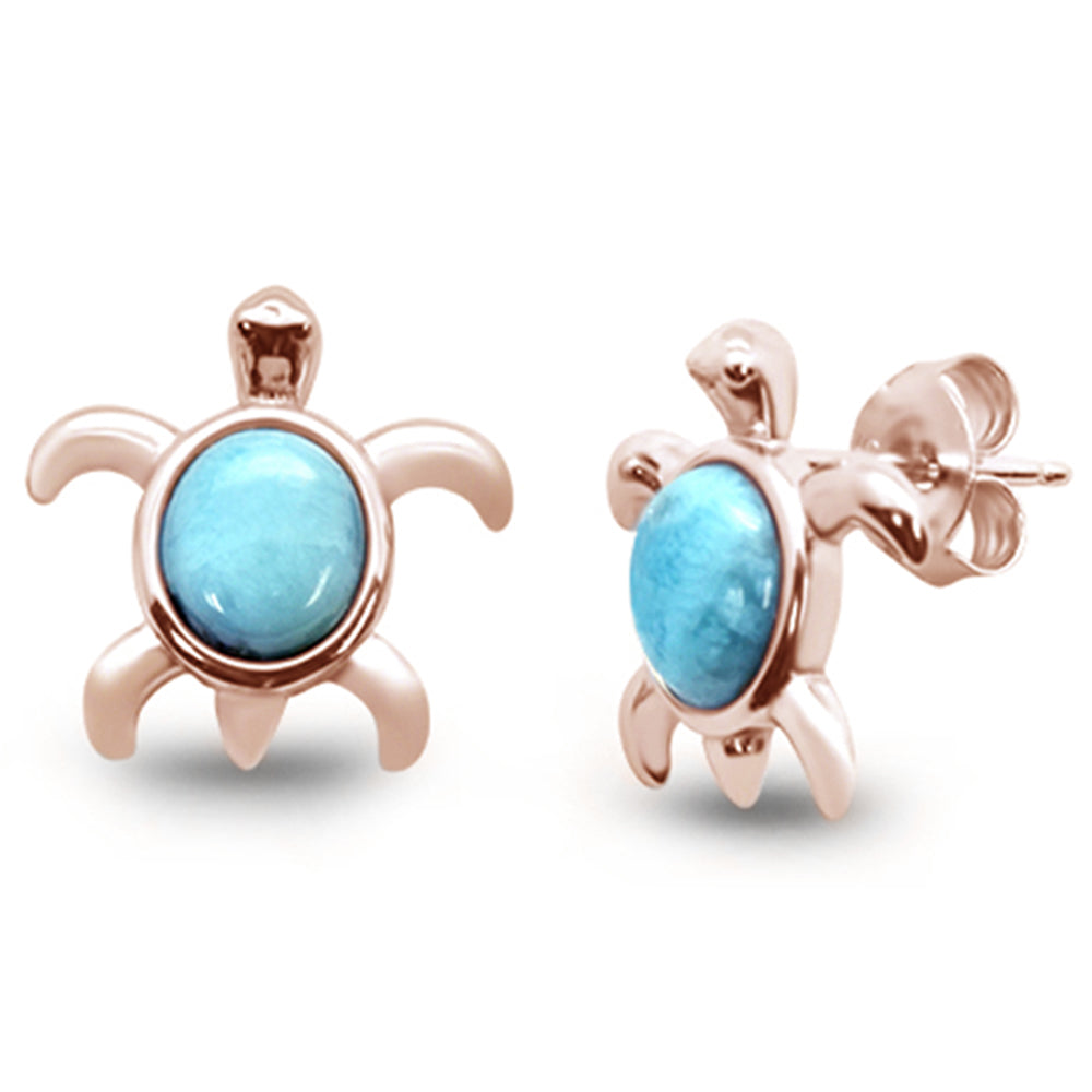 Rose GOLD Plated Natural Larimar Turtle .925 Sterling Silver Earrings