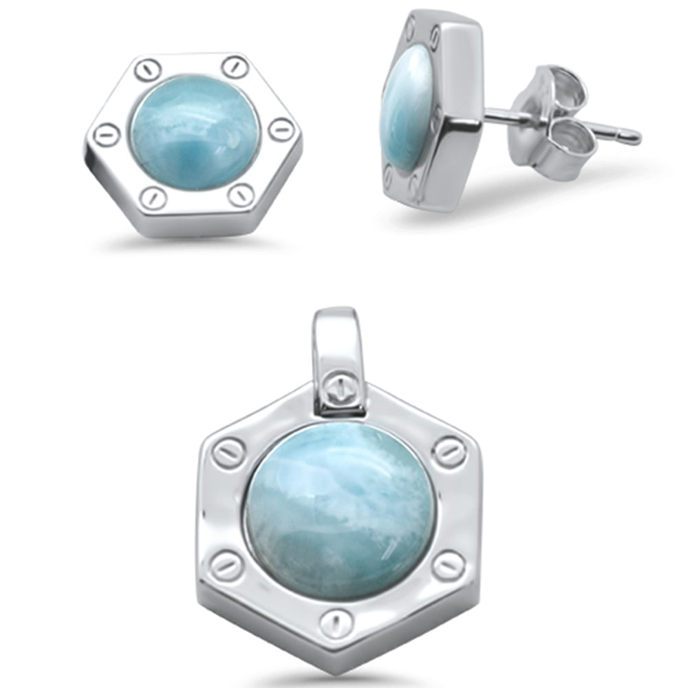 .925 Sterling Silver Natural Larimar Earring & PENDANT Set