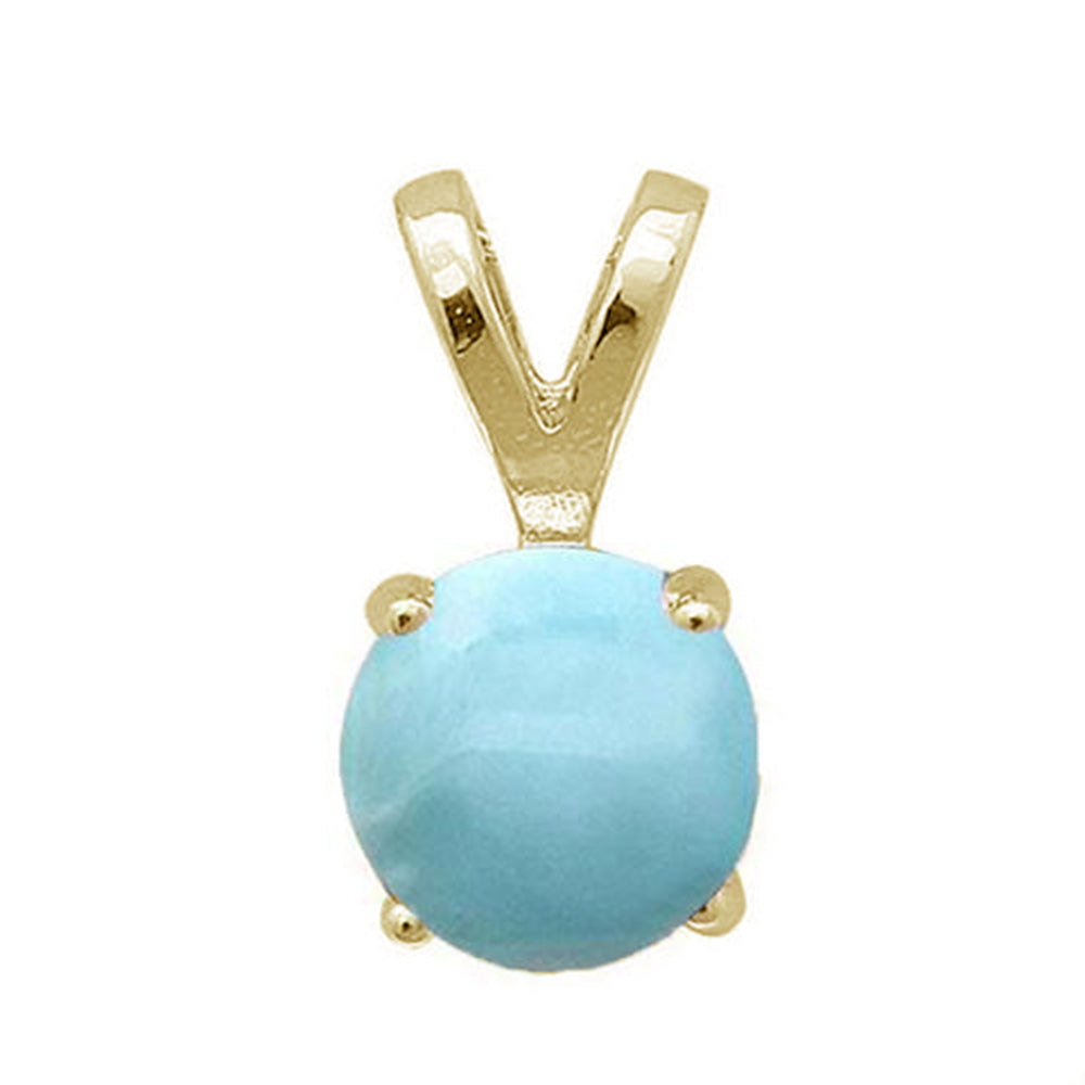 Yellow GOLD Plated Round Natural Larimar .925 Sterling Silver Pendant