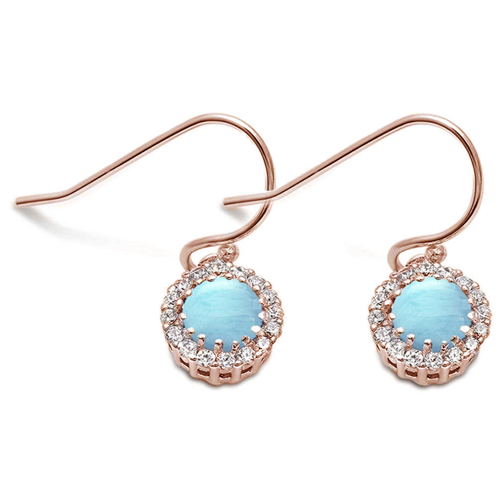 Rose GOLD Plated Natural Larimar & Cubic Zirconia .925 Sterling Silver Earrings