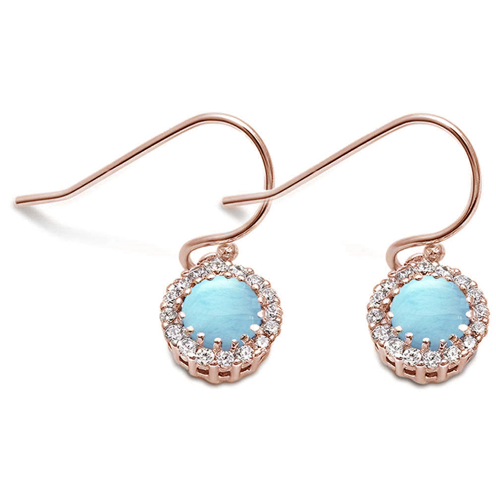 Rose Gold Plated Natural Larimar & CUBIC ZIRCONIA .925 Sterling Silver Earrings