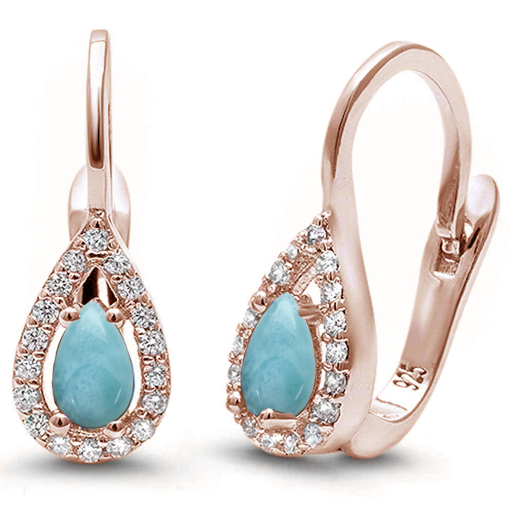 Rose GOLD Plated Larimar & Cubic Zirconia .925 Sterling Silver Earrings