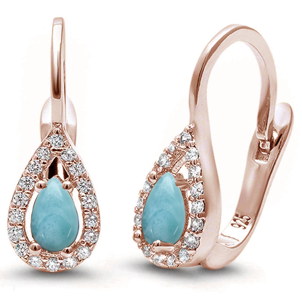 Rose Gold Plated Larimar & Cubic Zirconia .925 STERLING SILVER Earrings