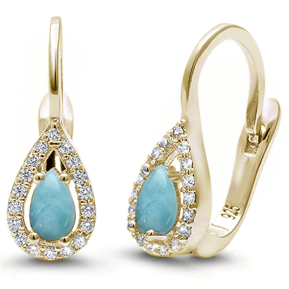 Yellow Gold Plated Larimar & Cubic Zirconia .925 STERLING SILVER Earrings