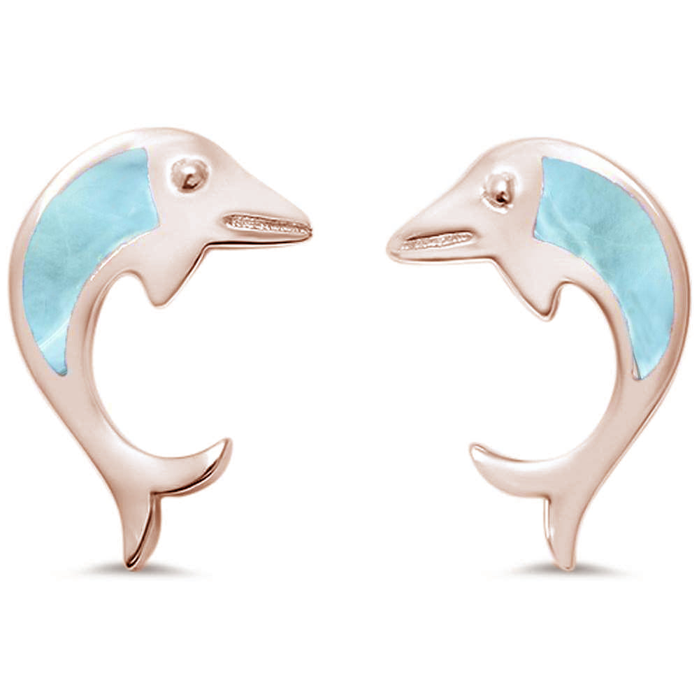 Rose Gold Plated Natural Larimar Dolphin .925 STERLING SILVER Earrings