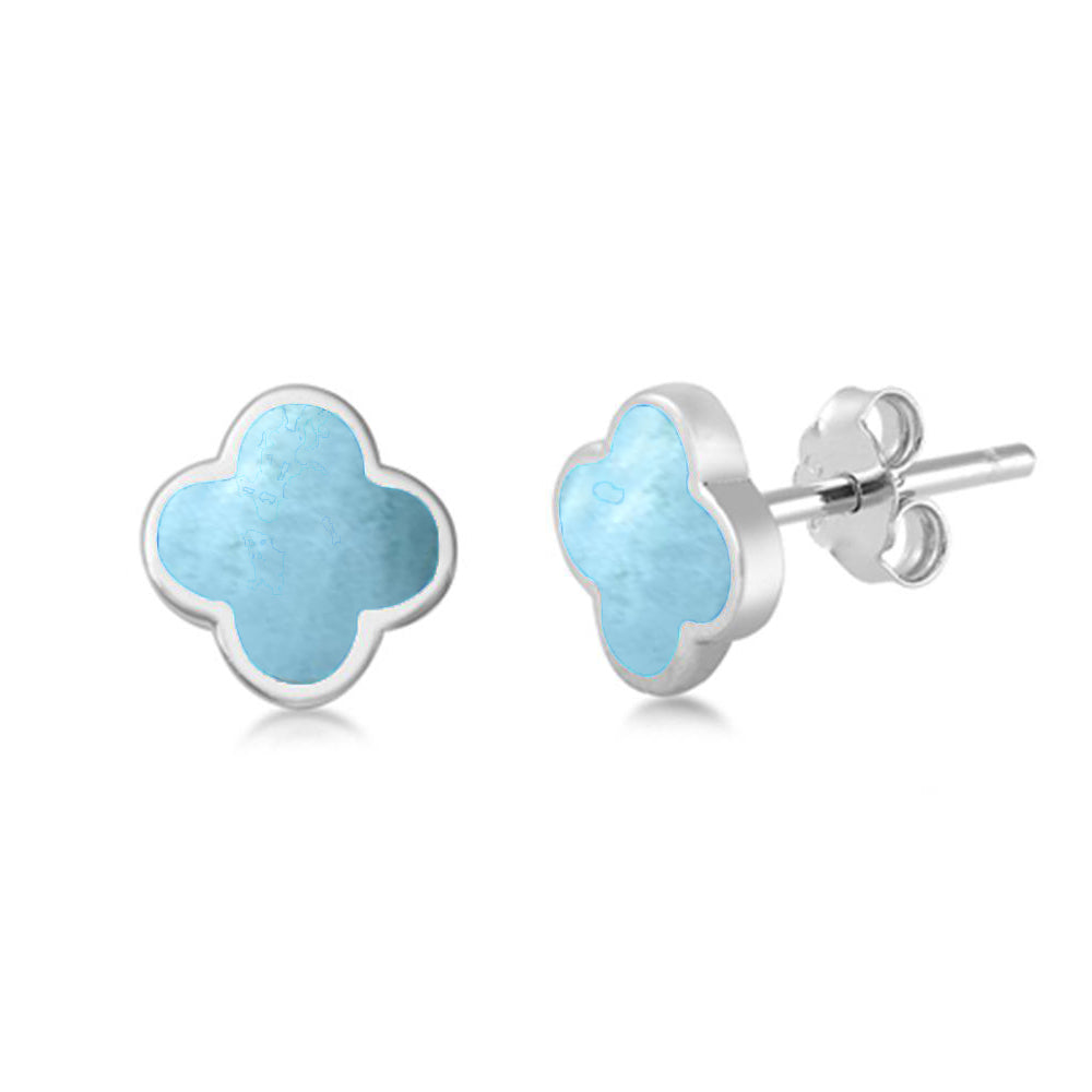 Larimar Clover Flower .925 Sterling Silver EARRINGS