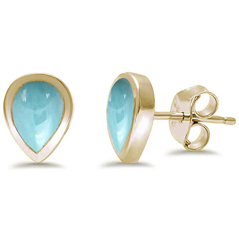 Yellow GOLD Plated Pear Shape Natural Larimar .925 Sterling Silver Earrings