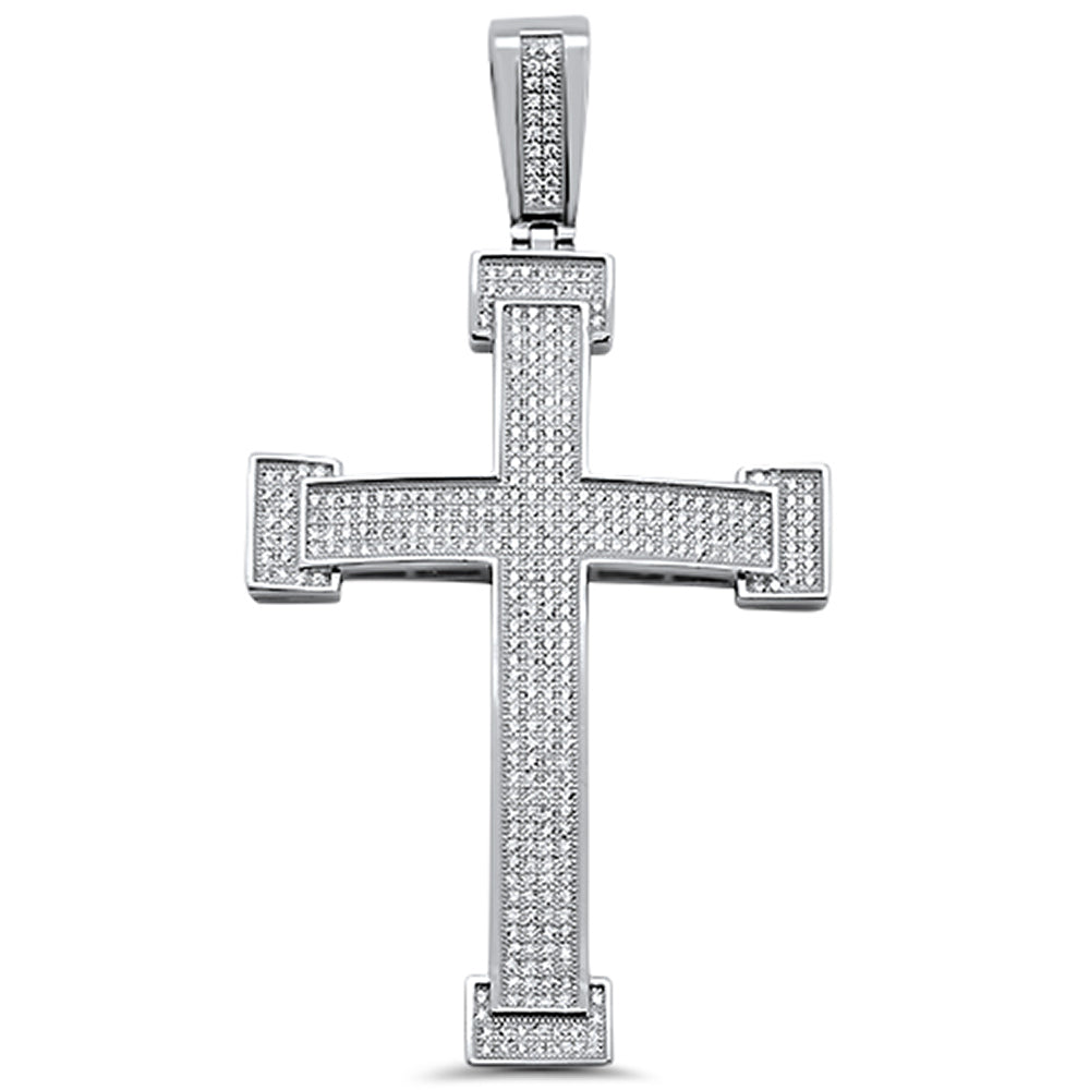 <span>CLOSEOUT!</span>3" Micro Pave Cubic Zirconia Cross .925 Sterling Silver Pendant