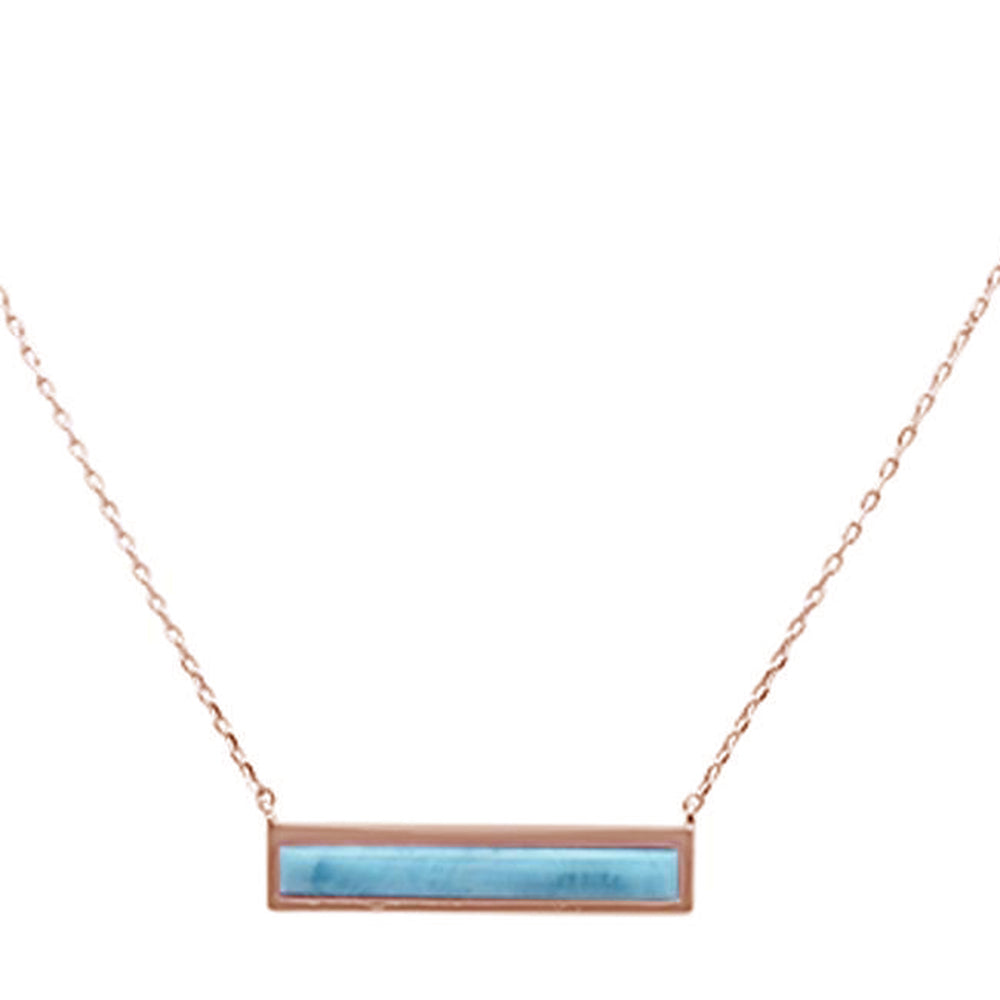 ''Rose Gold Plated Bar Natural Larimar .925 STERLING SILVER Necklace 17-19'''' Ext''