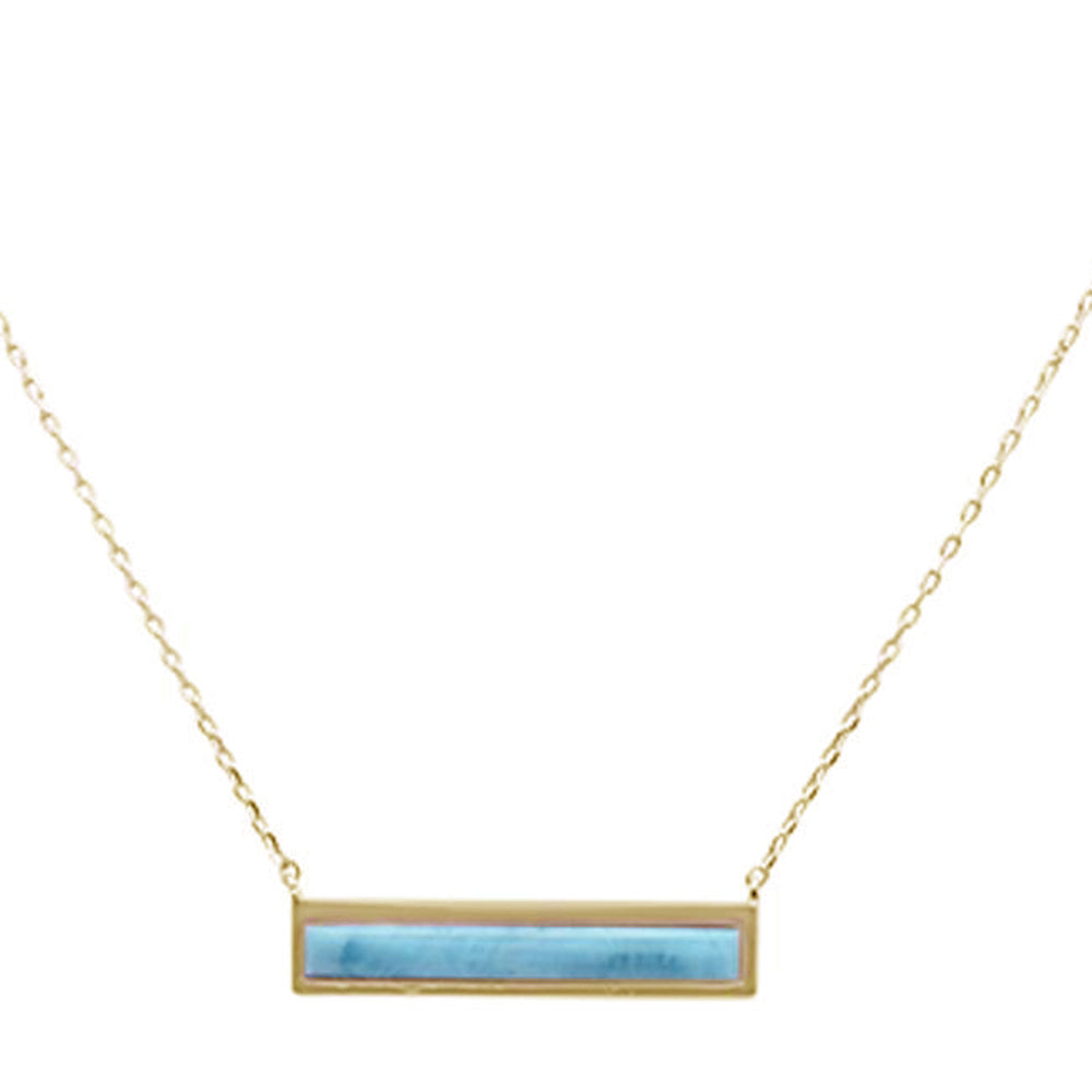 ''Yellow Gold Plated Bar Natural Larimar .925 Sterling Silver NECKLACE 17-19'''' Ext''