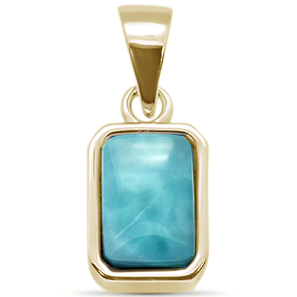 Yellow GOLD Plated Natural Larimar .925 Sterling Silver Pendant