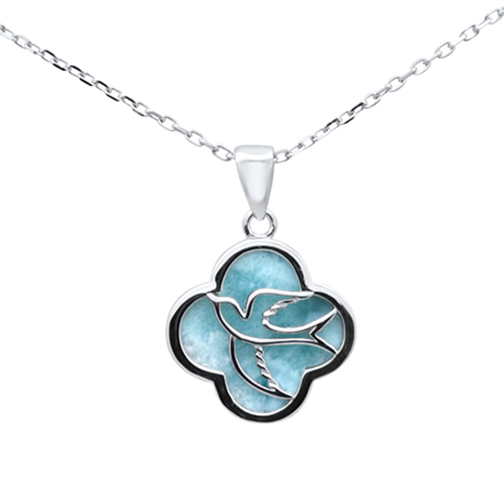 ''Natural Larimar Dove .925 Sterling Silver Pendant NECKLACE 16-18'''' Extension''