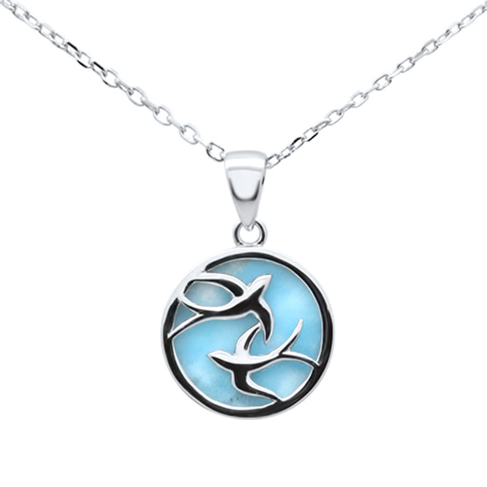 ''Natural Larimar Two Dove .925 Sterling Silver Pendant NECKLACE 16-18'''' Extension''