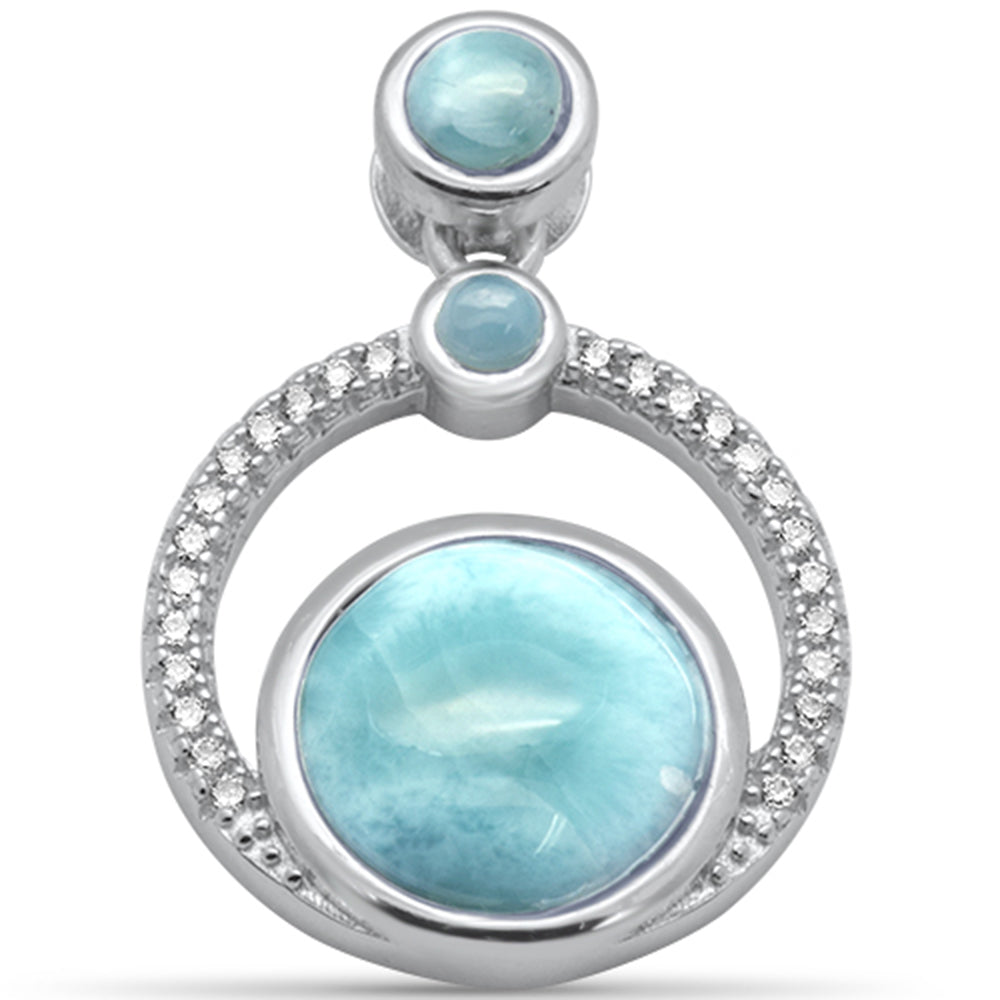 Round Natural Larimar & CZ .925 STERLING SILVER Pendant