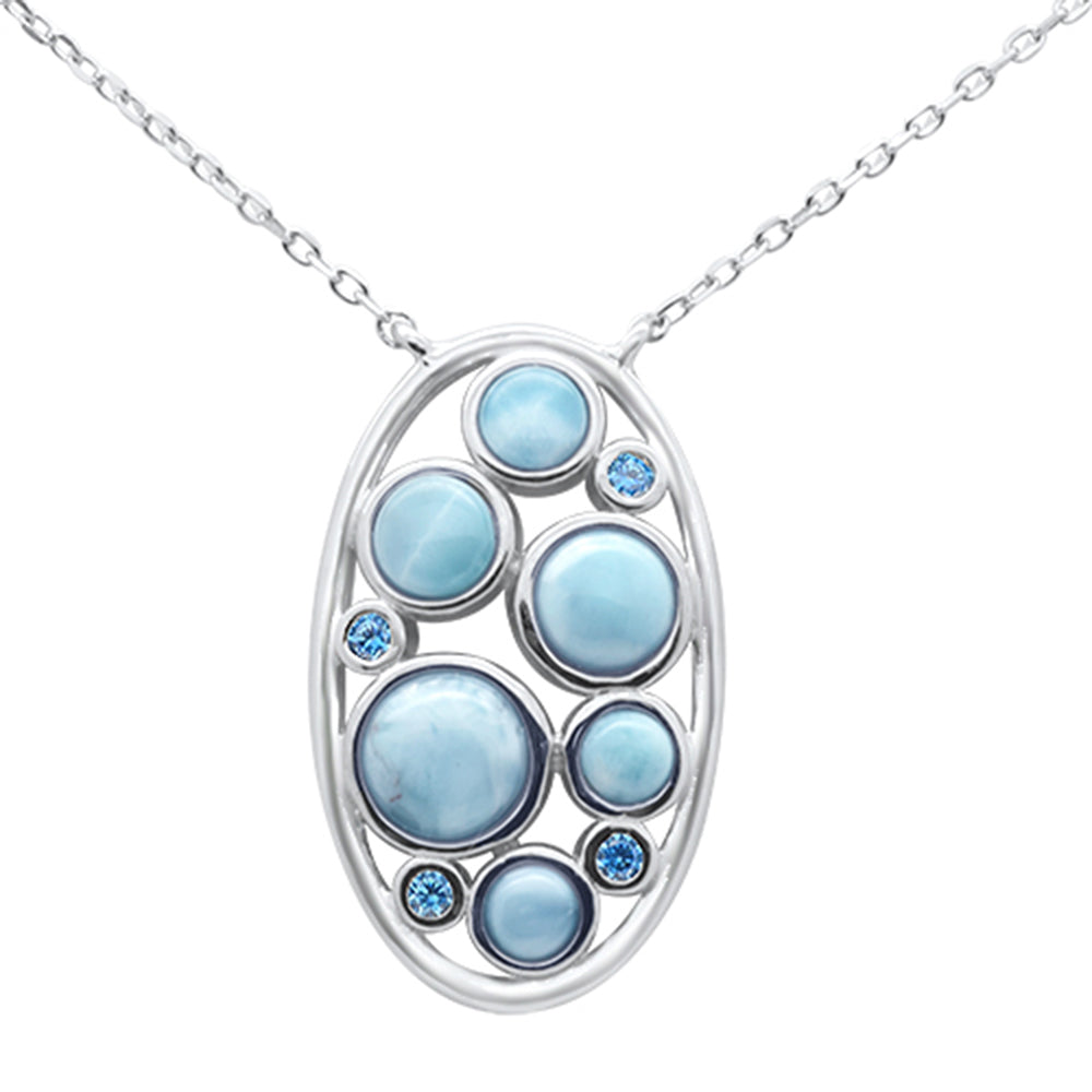 ''Round Blue Topaz & Natural Larimar .925 Sterling Silver PENDANT Necklace 16-18'''' Extension''