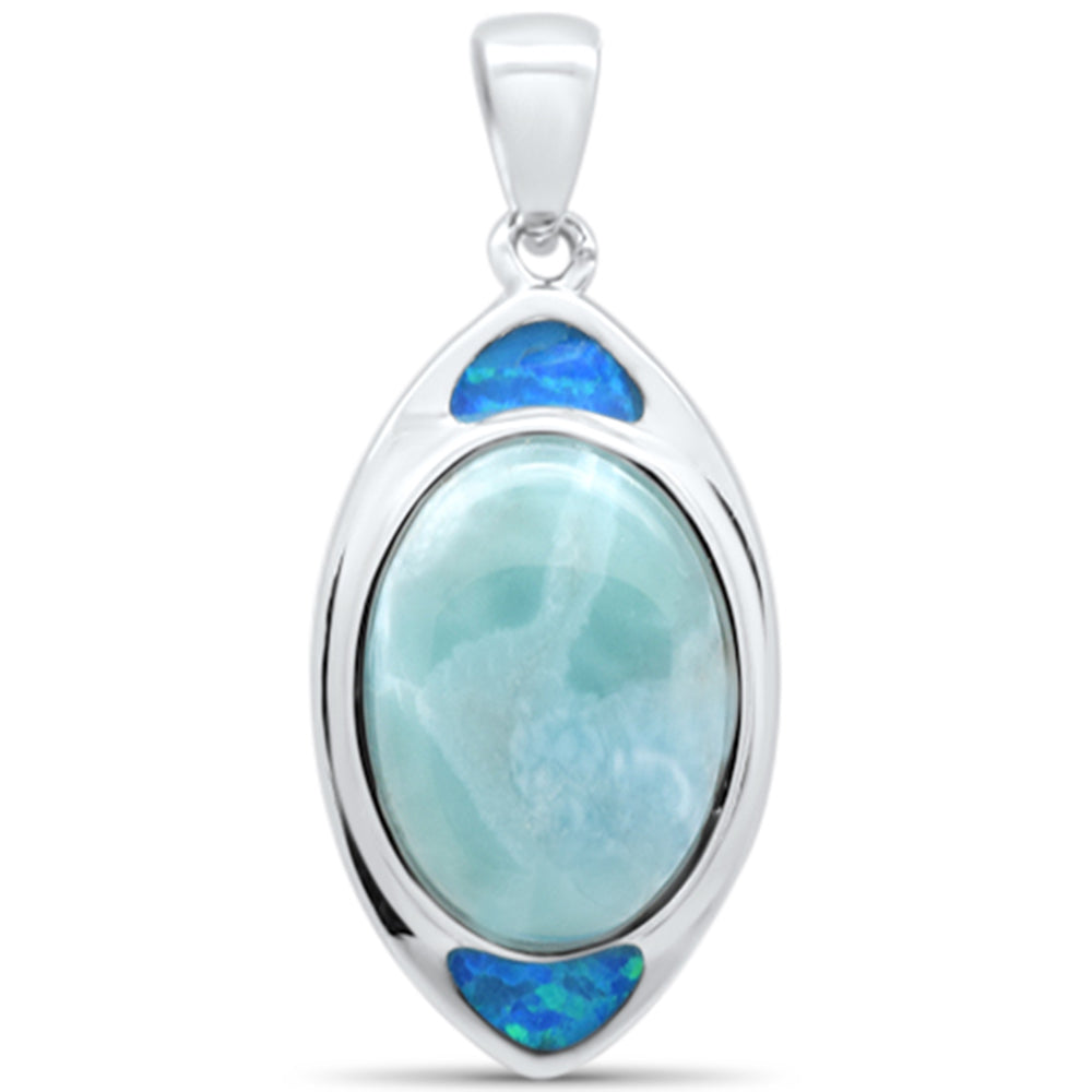 Oval Shaped Natural Larimar & Blue Opal .925 Sterling Silver PENDANT