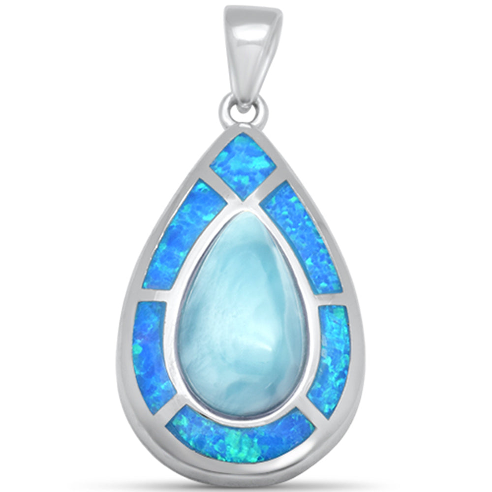 Pear Shaped Natural Larimar & Blue Opal .925 Sterling Silver PENDANT