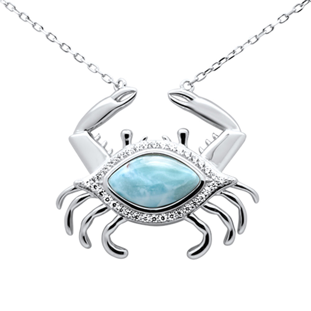 Natural Larimar & CZ Crab Design .925 Sterling Silver PENDANT