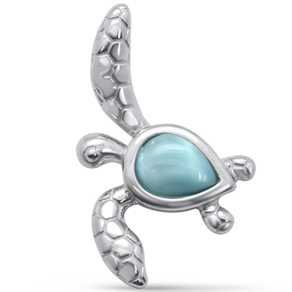 Natural Pear Shaped Larimar Turtle .925 STERLING SILVER Pendant