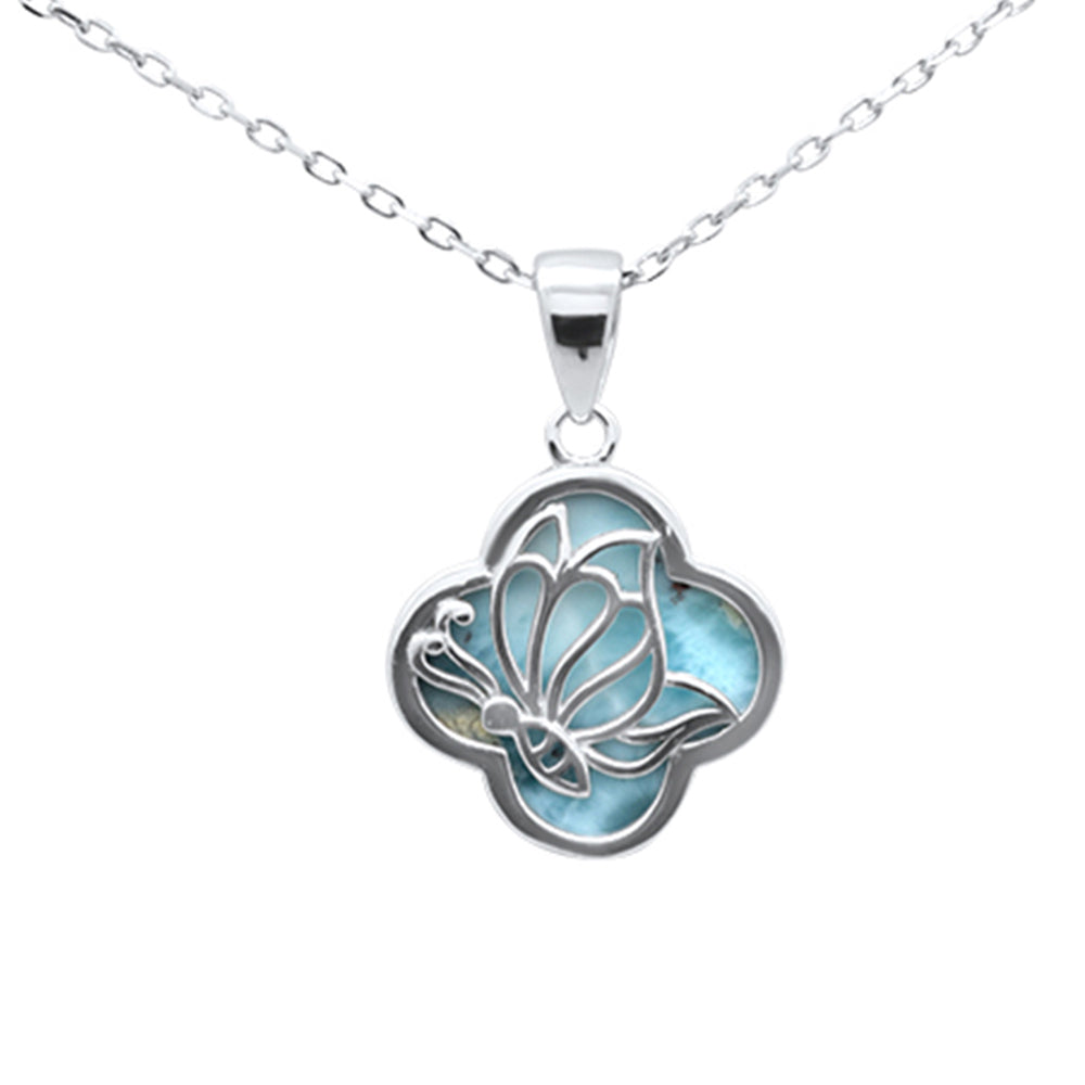 ''Natural Larimar Butterfly .925 Sterling Silver Pendant NECKLACE 16-18'''' Extension''