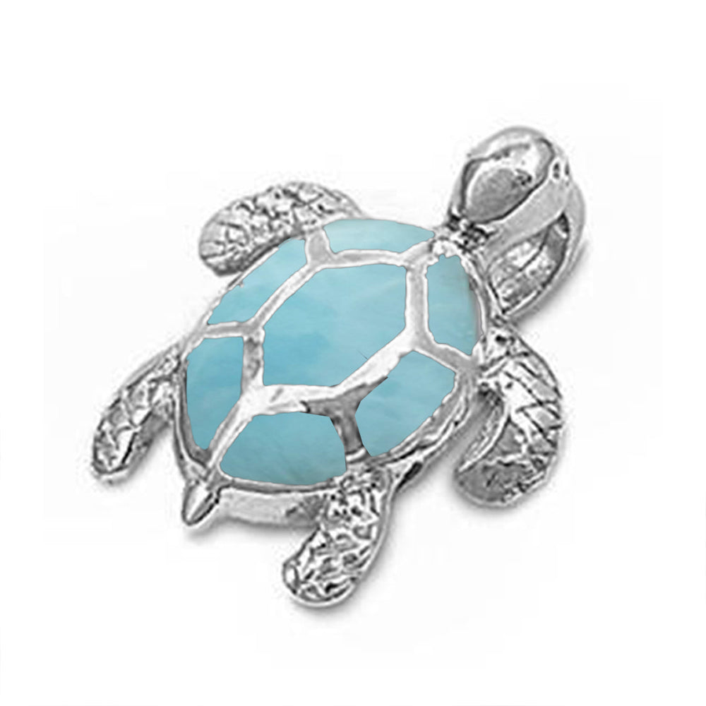 Natural Larimar Sea Turtle Pendant .925 STERLING SILVER