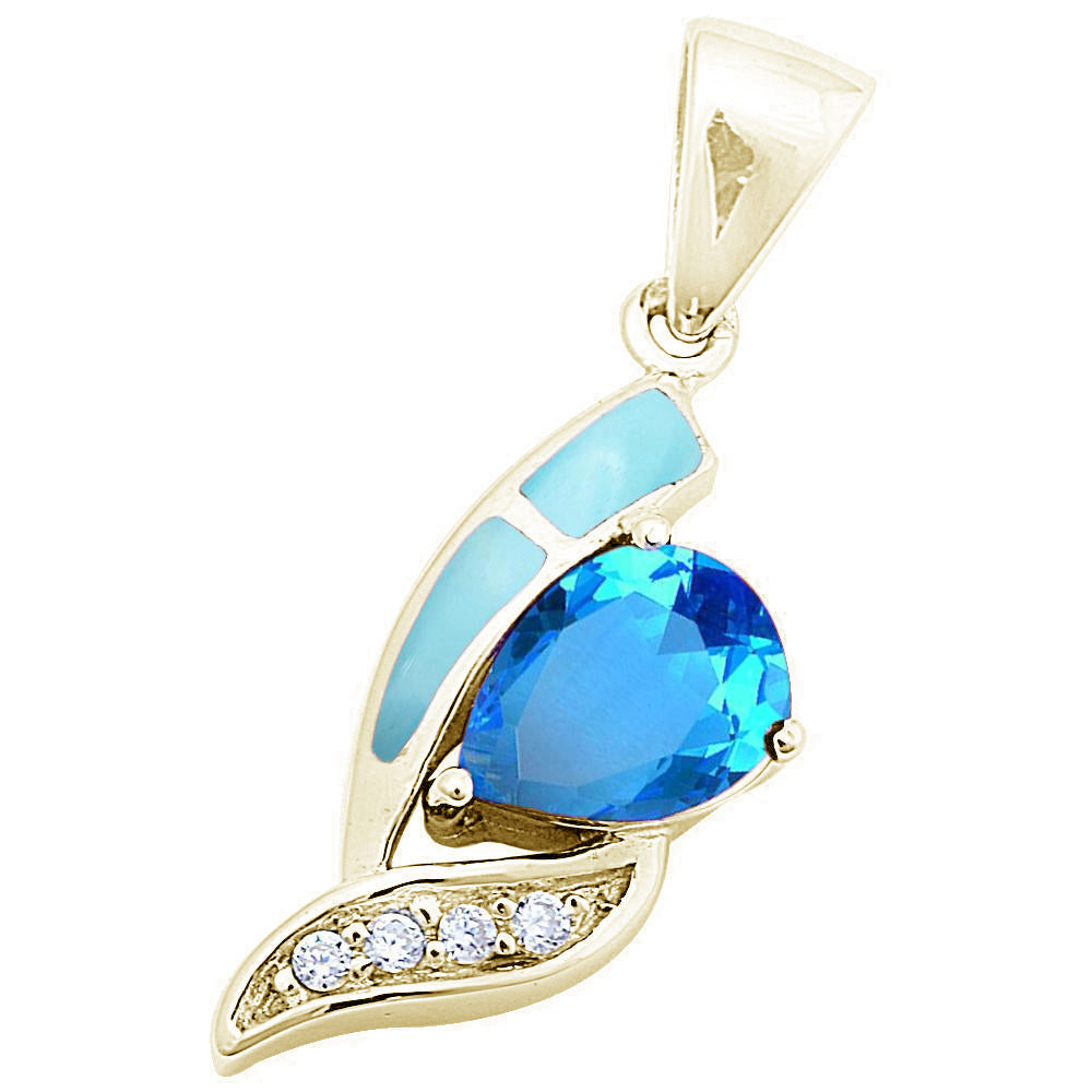 Yellow GOLD Plated Natural Larimar & Blue Topaz .925 Sterling Silver Pendant