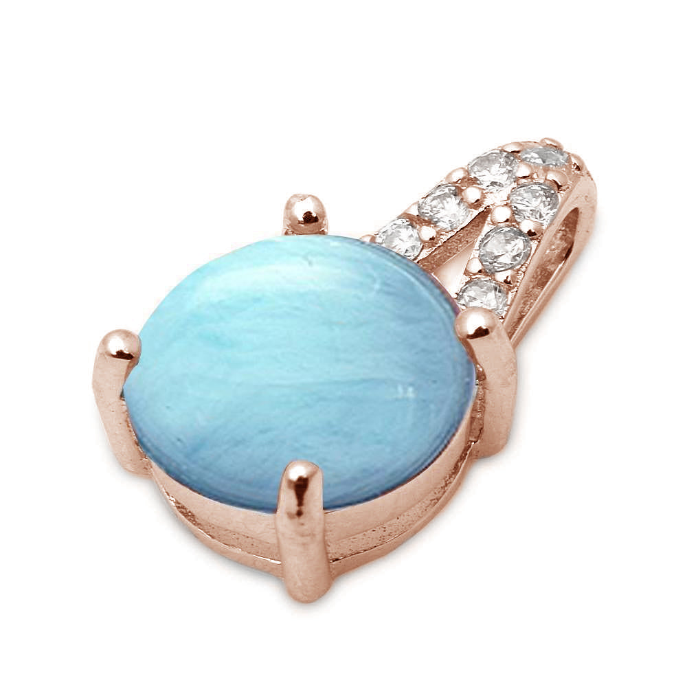 Rose GOLD Plated Larimar & Cubic Zirconia .925 Sterling Silver Pendant