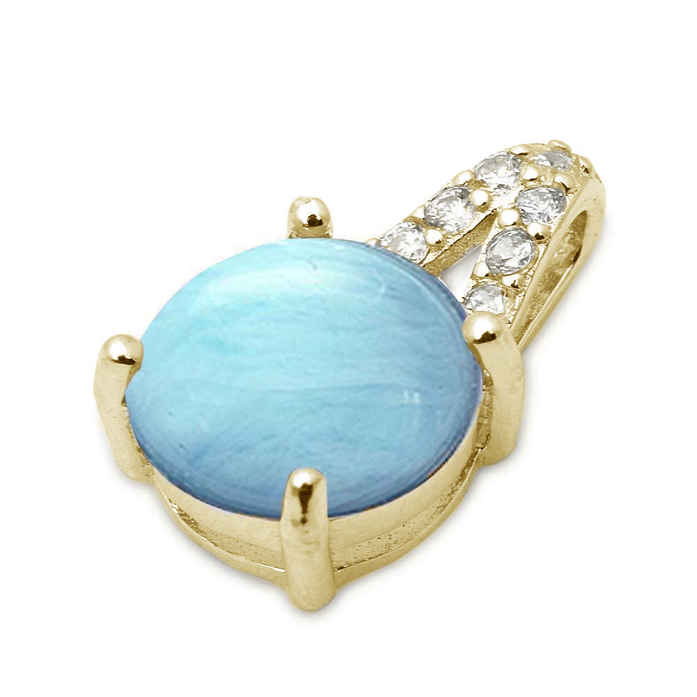 Yellow Gold Plated Larimar & Cubic Zirconia .925 Sterling Silver PENDANT