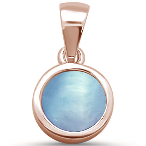 Rose GOLD Plated Round Natural Larimar .925 Sterling Silver Pendant