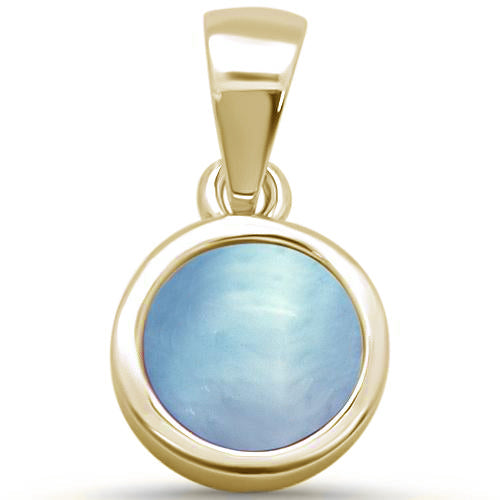 Yellow GOLD Plated Round Natural Larimar .925 Sterling Silver Pendant