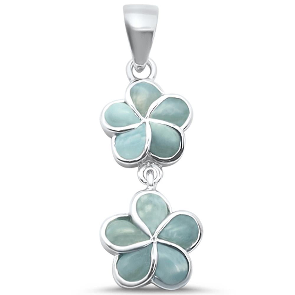 Larimar Double Plumeria Drop .925 Sterling Silver CHARM Pendant