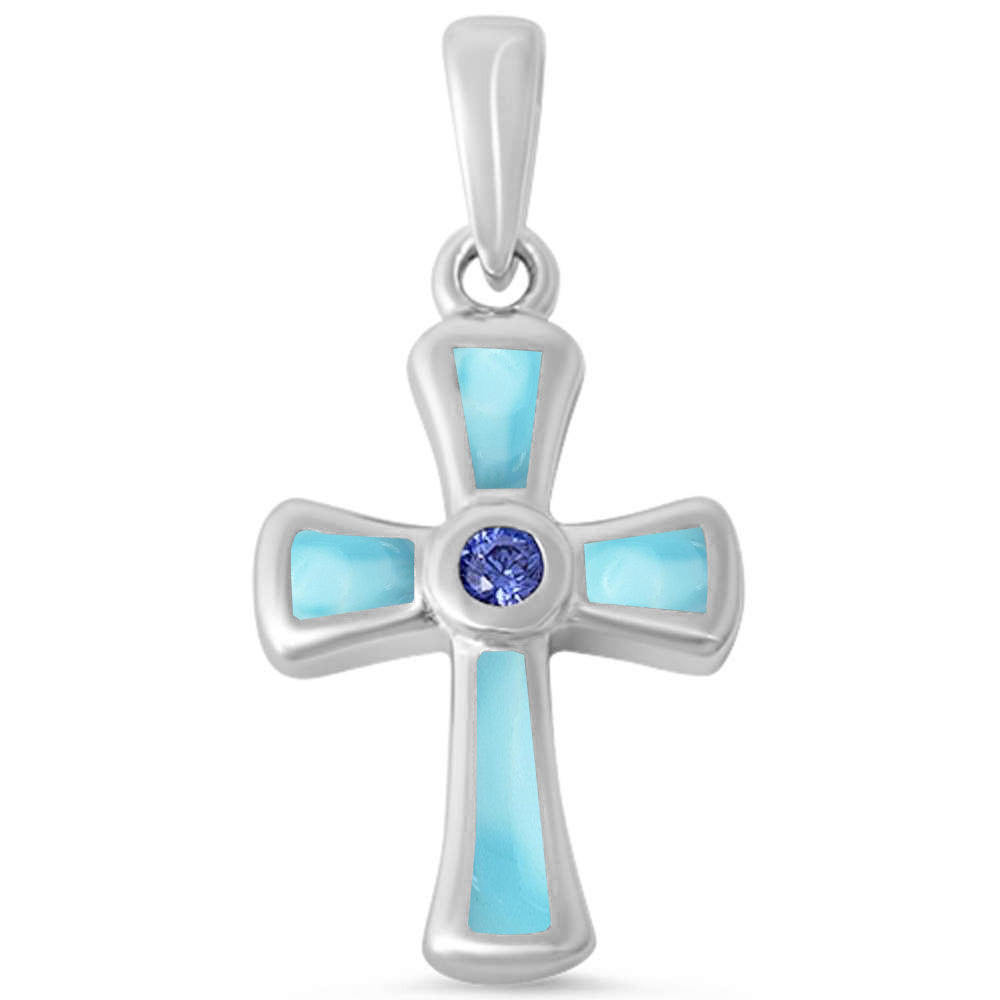 Round Tanzanite & Natural Larimar Cross .925 STERLING SILVER Pendant