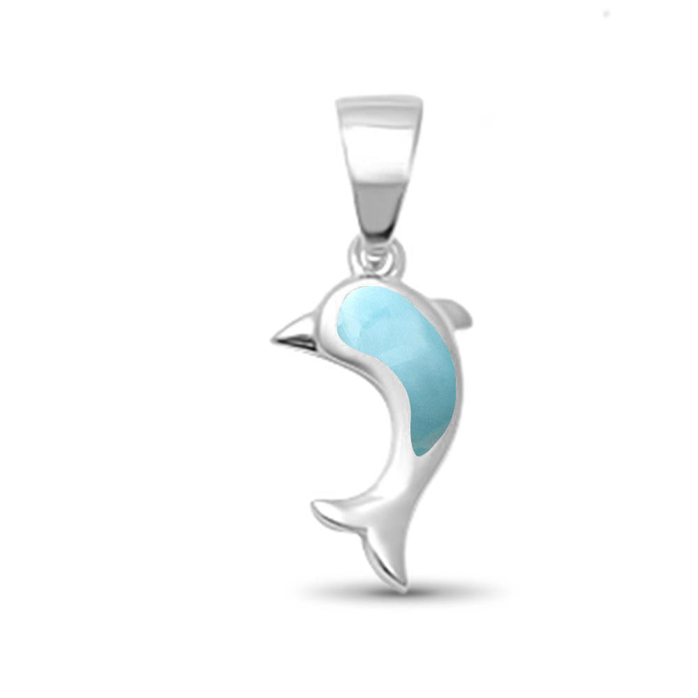 Natural Larimar Dolphin .925 STERLING SILVER Pendant