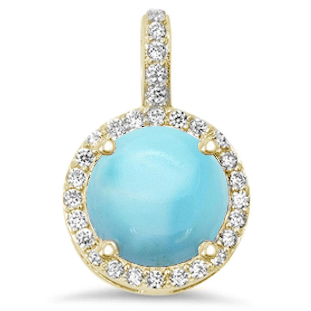 Yellow GOLD Plated Natural Larimar Halo Style .925 Sterling Silver Pendant