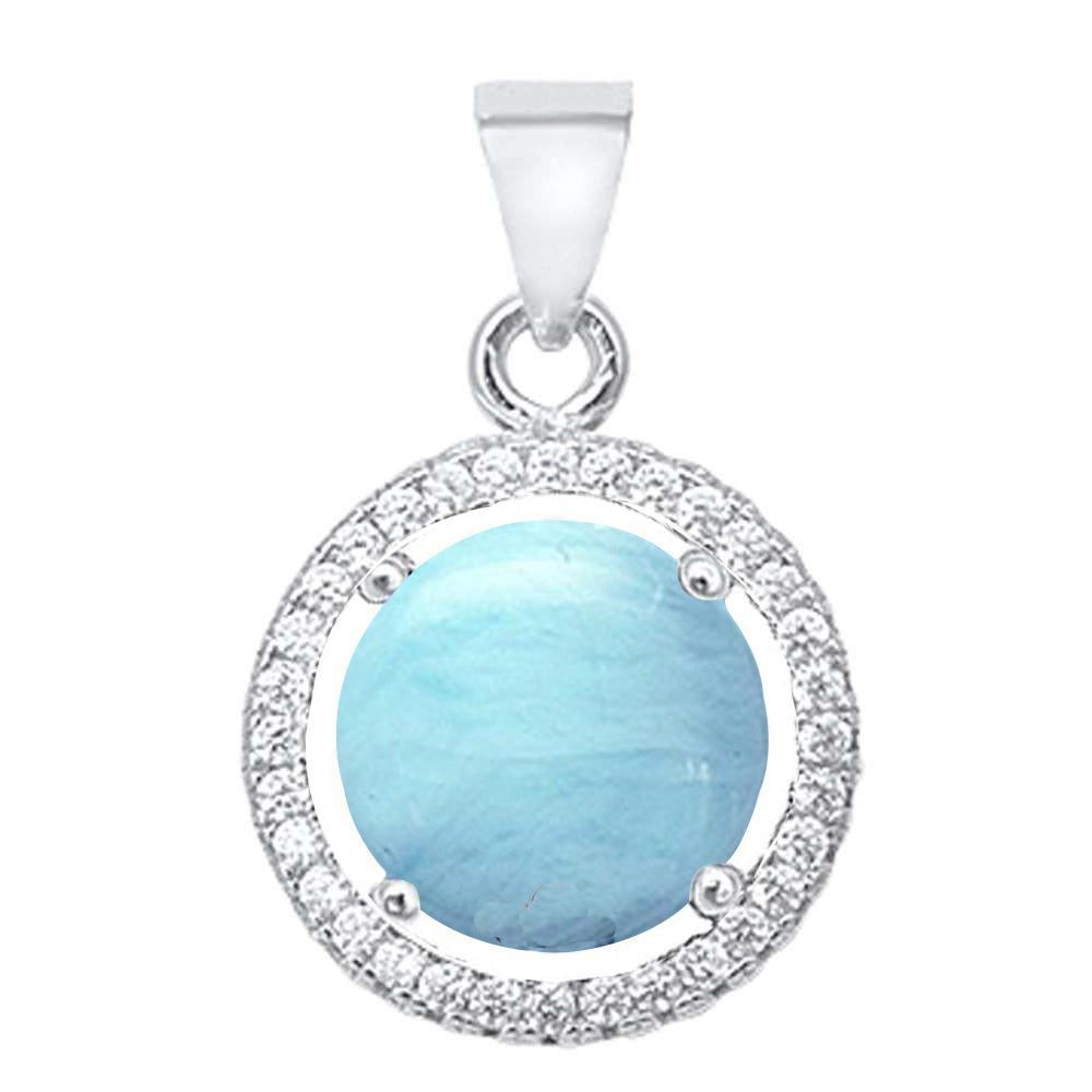 Round Natural Larimar & Cubic Zirconia .925 STERLING SILVER Halo Pendant