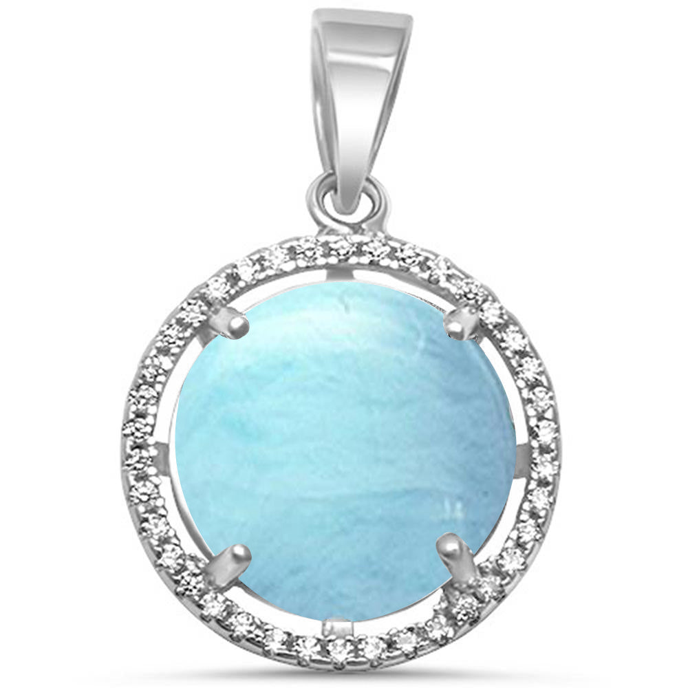 Natural Larimar & Cubic Zirconia .925 STERLING SILVER Pendant