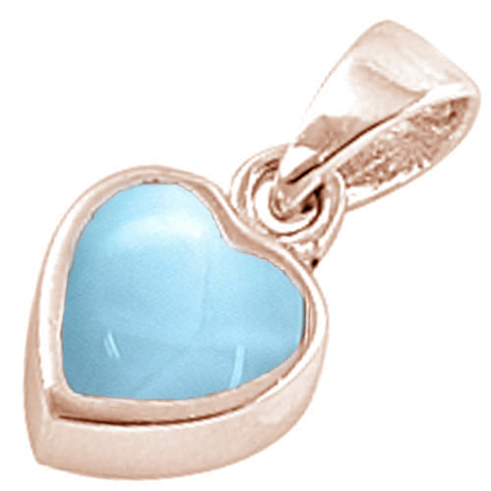 Rose GOLD Plated Natural Larimar Cute Heart .925 Sterling Silver Charm Pendant