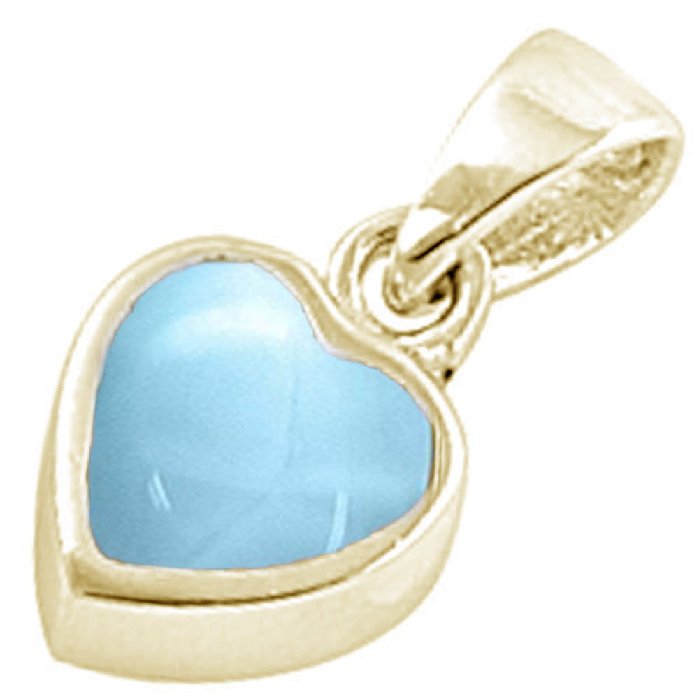 Yellow Gold Plated Natural Larimar Cute Heart .925 STERLING SILVER Charm Pendant