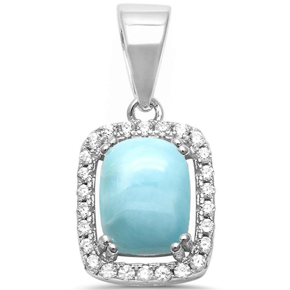 Radiant Shape Natural Larimar & Cubic Zirconia .925 Sterling Silver PENDANT