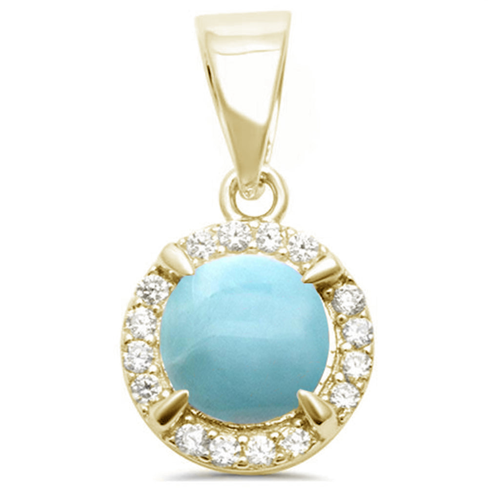 Yellow Gold Plated Natural Larimar & CUBIC ZIRCONIA .925 Sterling Silver Pendant